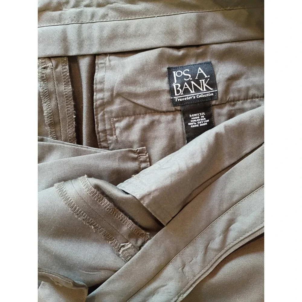 Jos. A. Bank Traveler's Collection Olive Green Pleated Cuffed Dress Pants 34x32